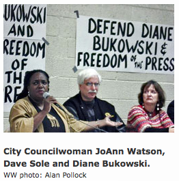 City Councilwoman Joann Watson, UAW Local 2334 Pres. Dave Sole, and Diane Bukowski